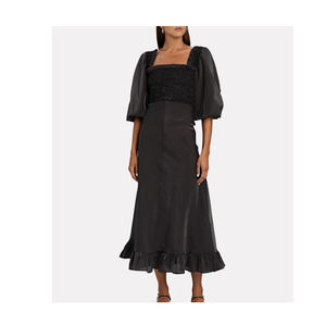 GANNI Smocked Seersucker Midi Dress sz 42 US 10